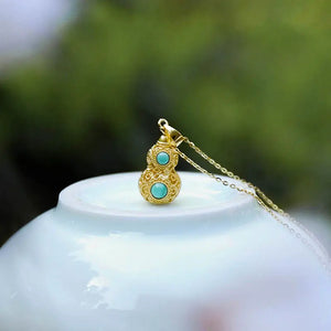 Silver Inlaid Turquoise Gourd Pendant Necklace