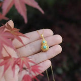 Silver Inlaid Turquoise Gourd Pendant Necklace