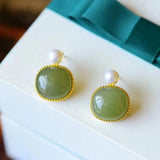 Silver Hetian Sapphire Earrings with Pearl Accent