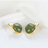Silver Hetian Sapphire Earrings with Pearl Accent