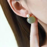 Silver Hetian Sapphire Earrings with Pearl Accent