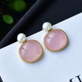 Silver Hetian Sapphire Earrings with Pearl Accent