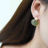 Silver Hetian Sapphire Earrings with Pearl Accent