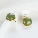 Silver Hetian Sapphire Earrings with Pearl Accent