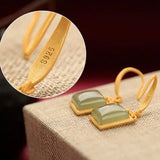 Silver Hetian Sapphire Geometric Earrings, Chinese Retro Women Jewelry