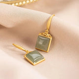 Silver Hetian Sapphire Geometric Earrings, Chinese Retro Women Jewelry