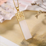 Silver Hetian Sapphire Long Square Pendant Craft Women's Jewelry