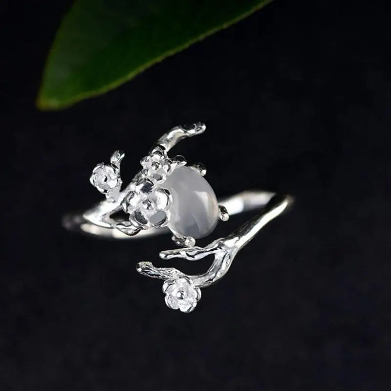 Silver Moonlight Chalcedony Plum Ring - Adjustable Women's Ring