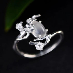 Silver Moonlight Chalcedony Plum Ring - Adjustable Women's Ring