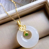 Sterling Silver Hetian Jade Pendant Necklace Retro Women's Jewelry