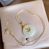 Sterling Silver Hetian Jade Pendant Necklace Retro Women's Jewelry