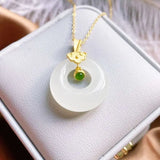 Sterling Silver Hetian Jade Pendant Necklace Retro Women's Jewelry