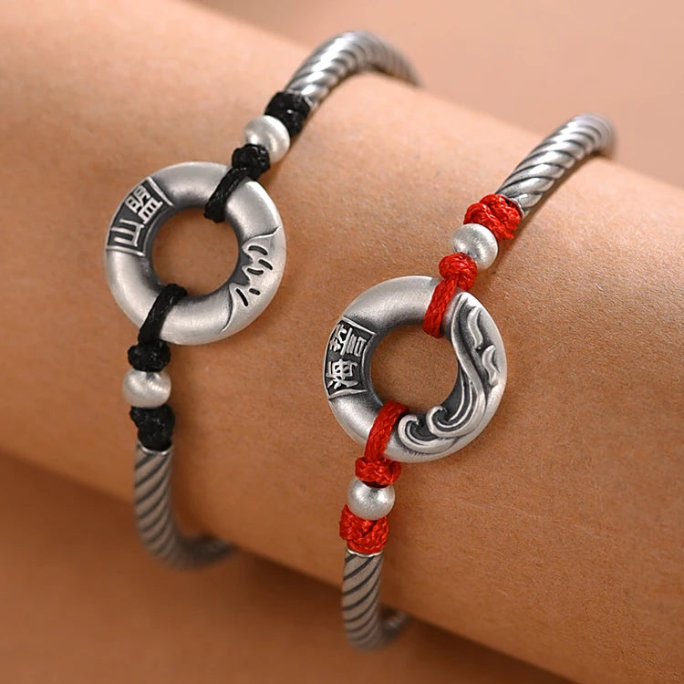 Guochao Vintage Shanmenghaishi Peace Buckle Bracelet Handwoven Hand Rope Jewelry