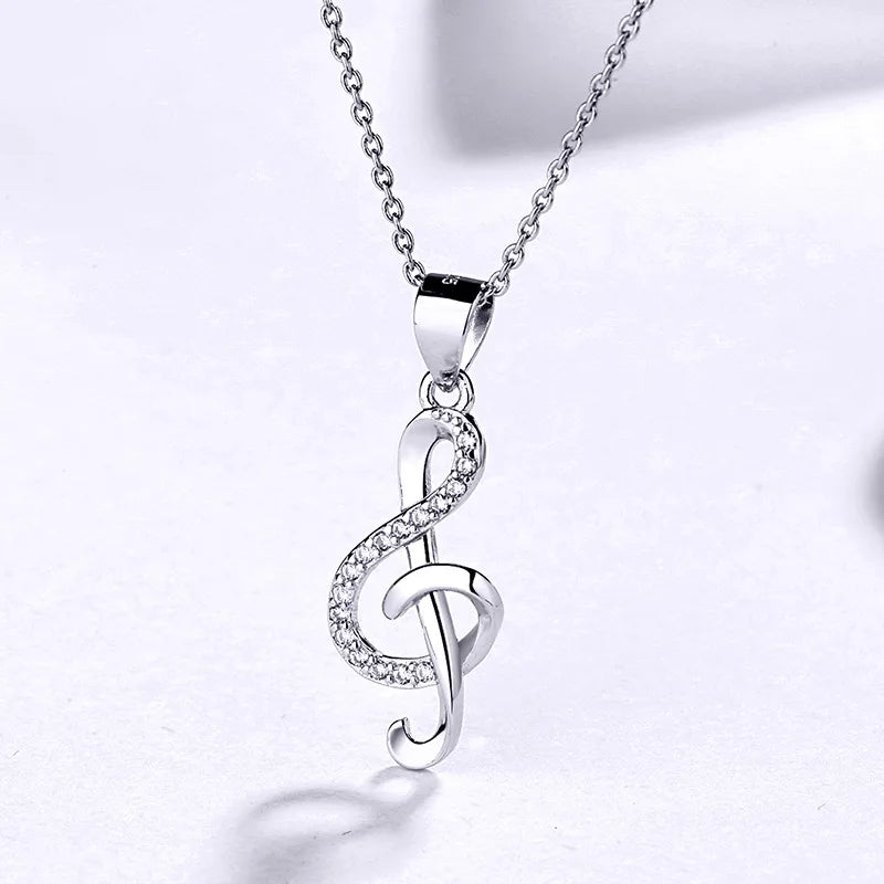 SODROV Sterling Silver Zircon Note Pendant Necklace