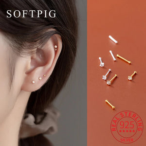 925 Sterling Silver Single Zircon Stud Earrings for Women