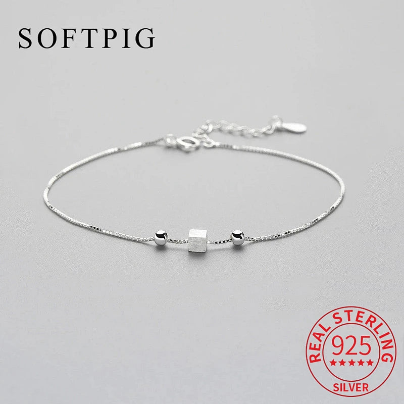 925 Silver Geometric Square BOX Chain Bracelet for Women