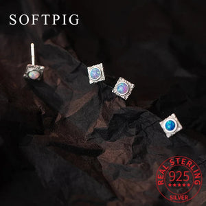 925 Silver Opal Square Stud Earrings Classic Minimalist Jewelry
