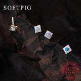 925 Silver Opal Square Stud Earrings Classic Minimalist Jewelry