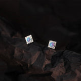 925 Silver Opal Square Stud Earrings Classic Minimalist Jewelry