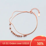 925 Silver Double Snake Chain Beads Bracelet Women Party Jewelry Gift