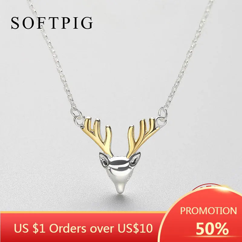 Glossy Deer Pendant Necklace 925 Sterling Silver Bijoux Jewelry Accessories