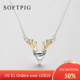 Glossy Deer Pendant Necklace 925 Sterling Silver Bijoux Jewelry Accessories