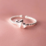 Women's Adjustable 925 Sterling Silver Heart Ring