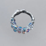 Women's 925 Sterling Silver Wave Glass Bead Adjustable Ring