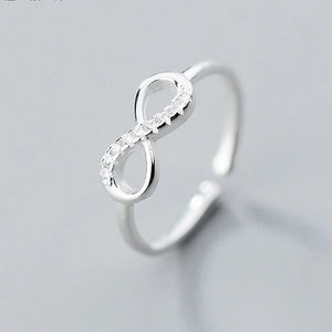 925 Silver Zircon Infinity Symbol Adjustable Ring Classic Fine Jewelry