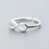 925 Silver Zircon Infinity Symbol Adjustable Ring Classic Fine Jewelry