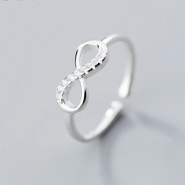 925 Silver Zircon Infinity Symbol Adjustable Ring Classic Fine Jewelry