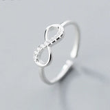925 Silver Zircon Infinity Symbol Adjustable Ring Classic Fine Jewelry