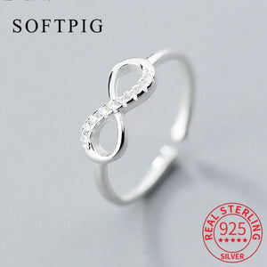 925 Silver Zircon Infinity Symbol Adjustable Ring Classic Fine Jewelry