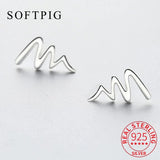 Punk Stud Earrings Wave Line 925 Sterling Silver Fine Jewelry