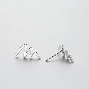 Punk Stud Earrings Wave Line 925 Sterling Silver Fine Jewelry