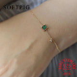 925 Silver Green Square Zircon Charm Bracelet Ins Style