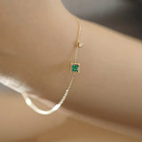 925 Silver Green Square Zircon Charm Bracelet Ins Style