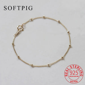 925 Silver Bead Chain Bracelet 14K Plated Charm Minimalist Jewelry