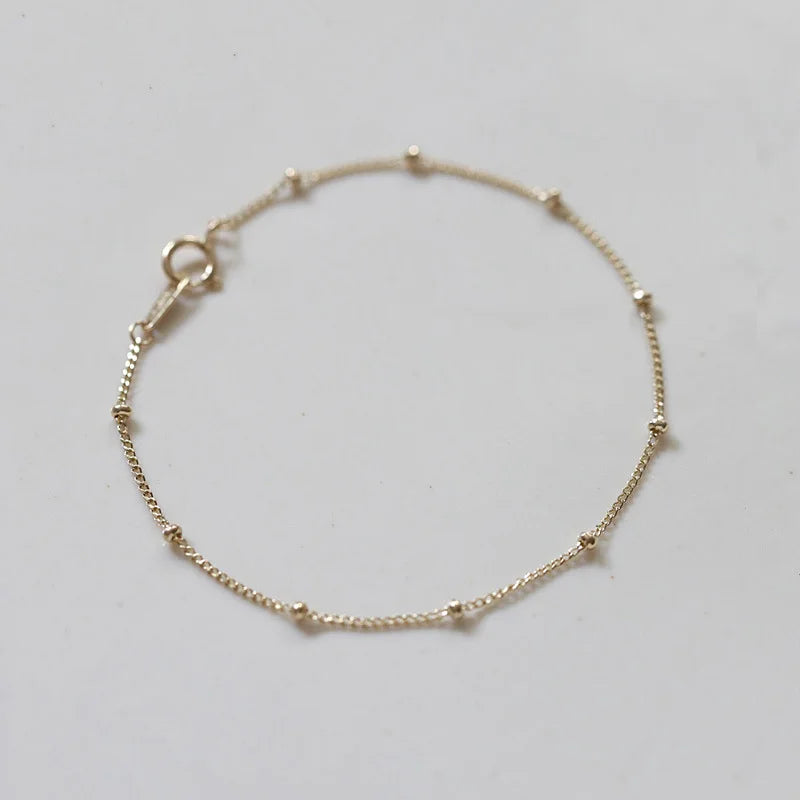 925 Silver Bead Chain Bracelet 14K Plated Charm Minimalist Jewelry