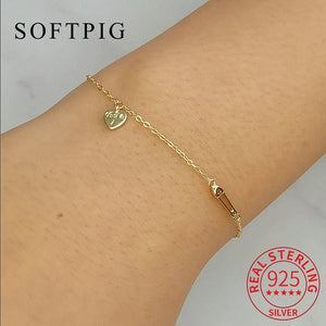 925 Silver 14K Plated Heart Charm Bracelet Women Wedding Jewelry