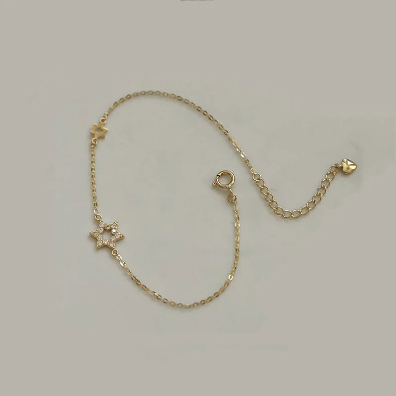 925 Silver Star Charm Bracelet 14K Plated Women Fine Jewelry
