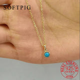 925 Silver Turquoise Pendant Choker Necklace Women's Jewelry