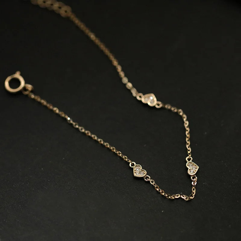 925 Silver 14K Plated Three Hearts Bracelet Wedding Jewelry Gift