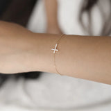 925 Sterling Silver Zircon Cross Bracelet 14K Plated Women Minimalist Jewelry