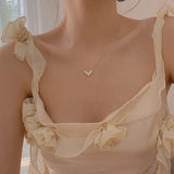 925 Silver V Pearl Pendant Choker Necklace 14K Plated Zircon Women Jewelry