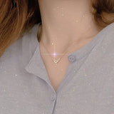 925 Silver V Pearl Pendant Choker Necklace 14K Plated Zircon Women Jewelry