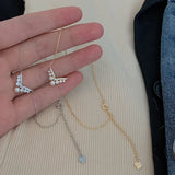 925 Silver V Pearl Pendant Choker Necklace 14K Plated Zircon Women Jewelry