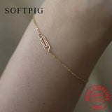 925 Silver 14K Plated Zircon Paper Clip Ins Charm Bracelet