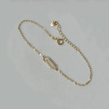 925 Silver 14K Plated Zircon Paper Clip Ins Charm Bracelet