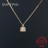 925 Silver Zircon Choker Necklace 14K Square Collarbone Chain Women